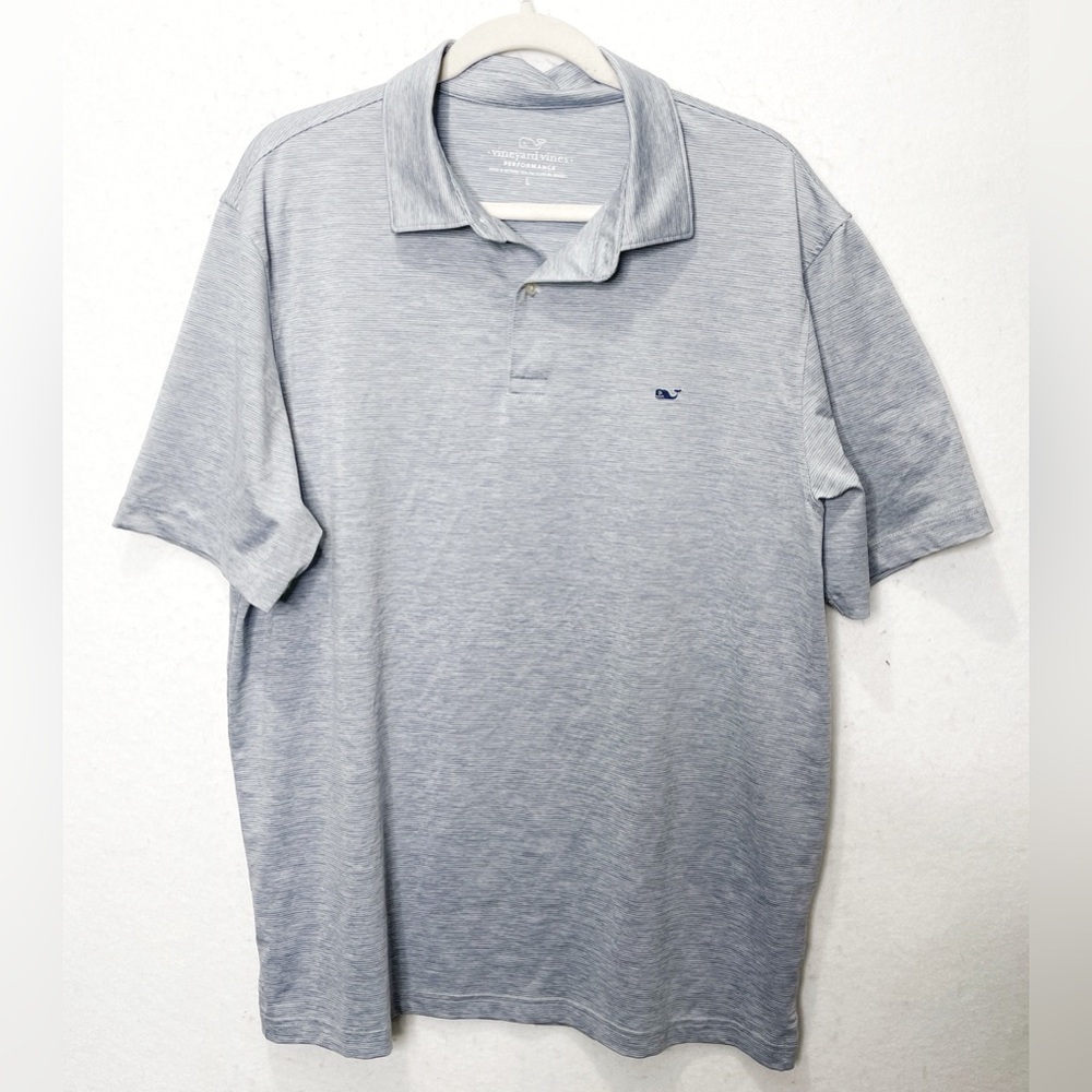 Vineyard Vines Striped Short Sleeve Gray Performance Polo Moisture Wicking Large
